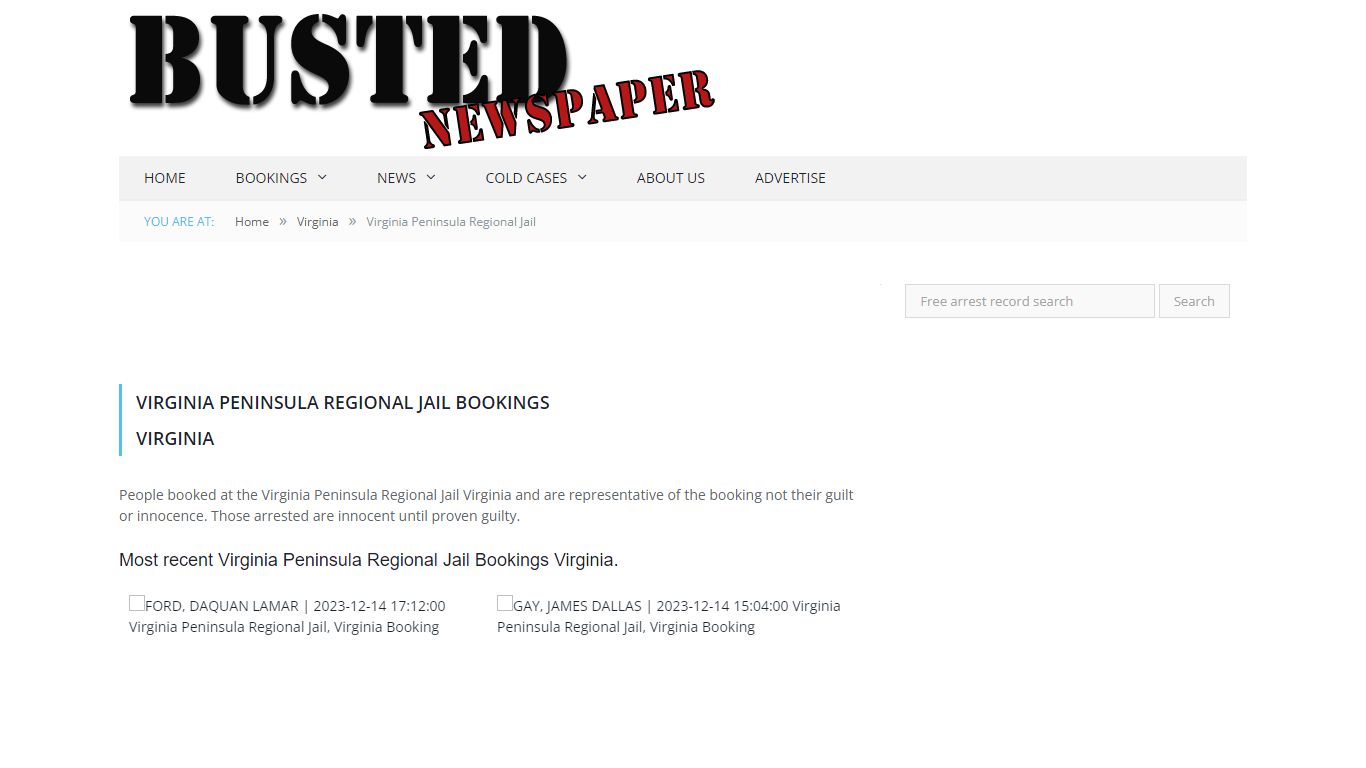 Virginia Peninsula Regional Jail, VA Mugshots - BUSTED NEWSPAPER
