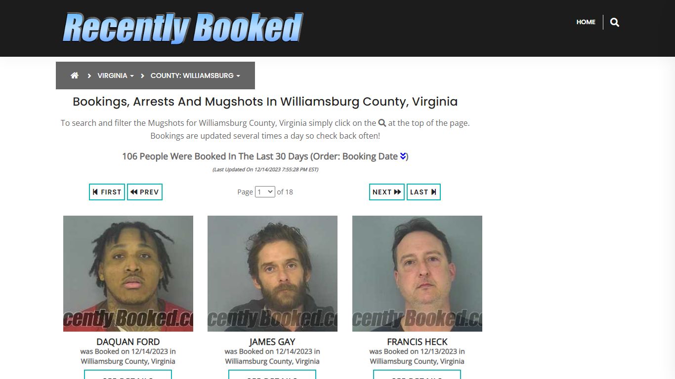 Bookings, Arrests and Mugshots in Williamsburg County, Virginia